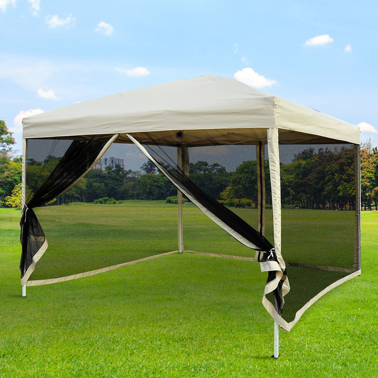 easycomfort easycomfort gazebo impermeabile con pareti rimovibili struttura in acciaio e copertura oxford crema 3x3m