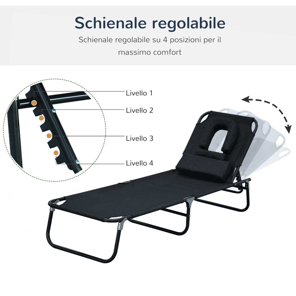 easycomfort easycomfort lettino prendisole sdraio da giardino pieghevole reclinabile con cuscino nero