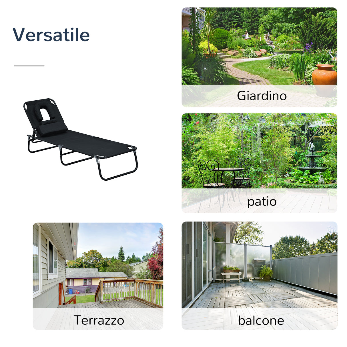 easycomfort easycomfort lettino prendisole sdraio da giardino pieghevole reclinabile con cuscino nero