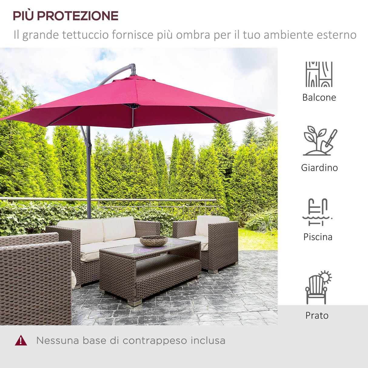 easycomfort easycomfort ombrellone parasole decentrato in metallo bordeaux 3x2.6m