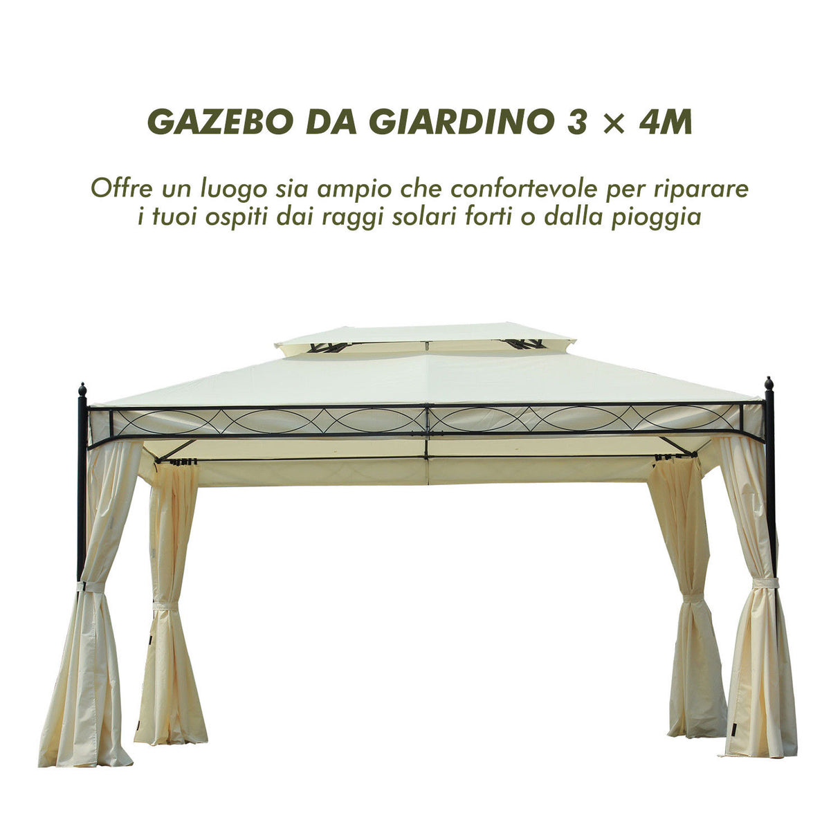 easycomfort easycomfort gazebo da giardino 3x4m in metallo con doppio tetto crema