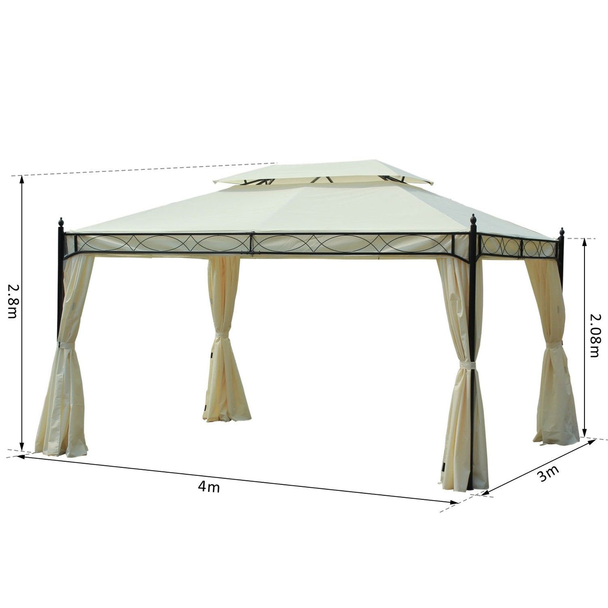easycomfort easycomfort gazebo da giardino 3x4m in metallo con doppio tetto crema