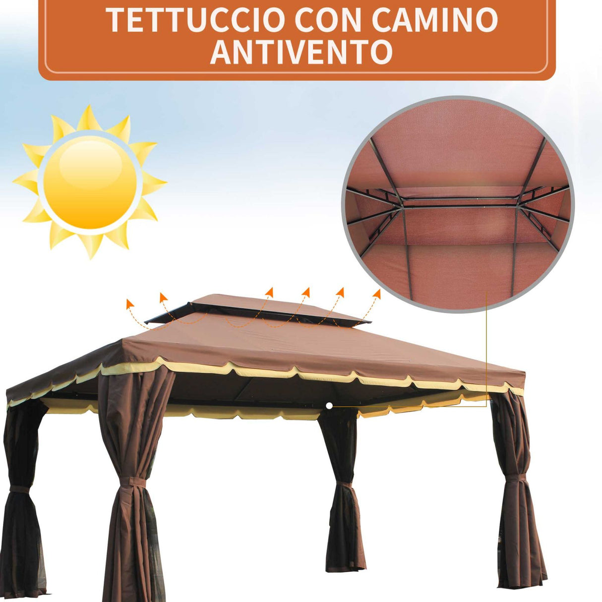easycomfort easycomfort gazebo da giardino con doppio tetto e zanzariera in poliestere caffe 2.9x3.9m
