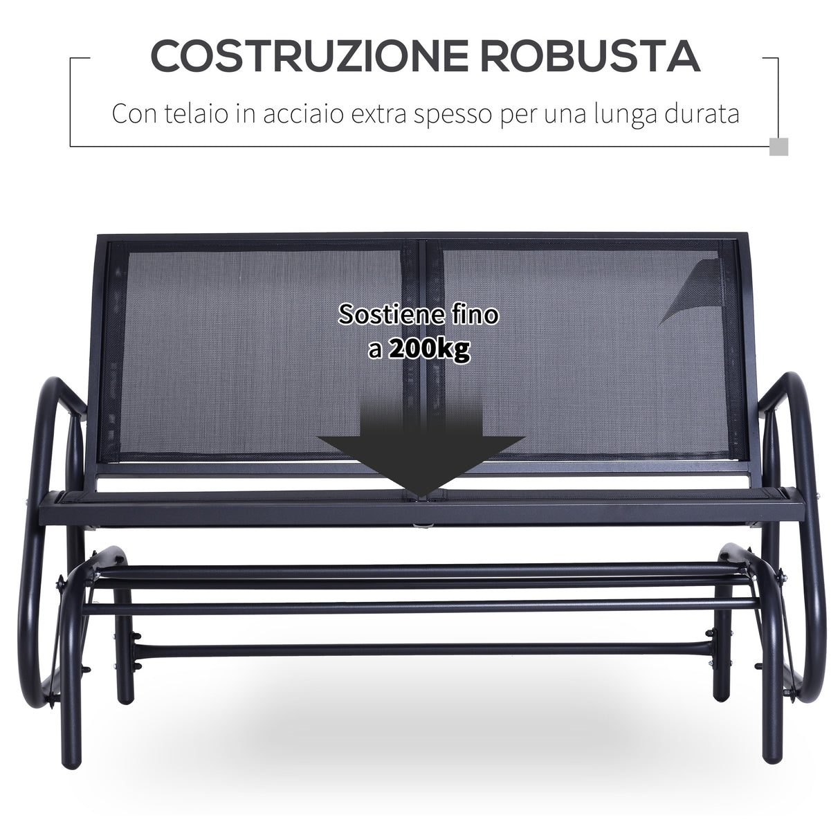 easycomfort easycomfort panchina a dondolo biposto in metallo nero 123x70x87cm