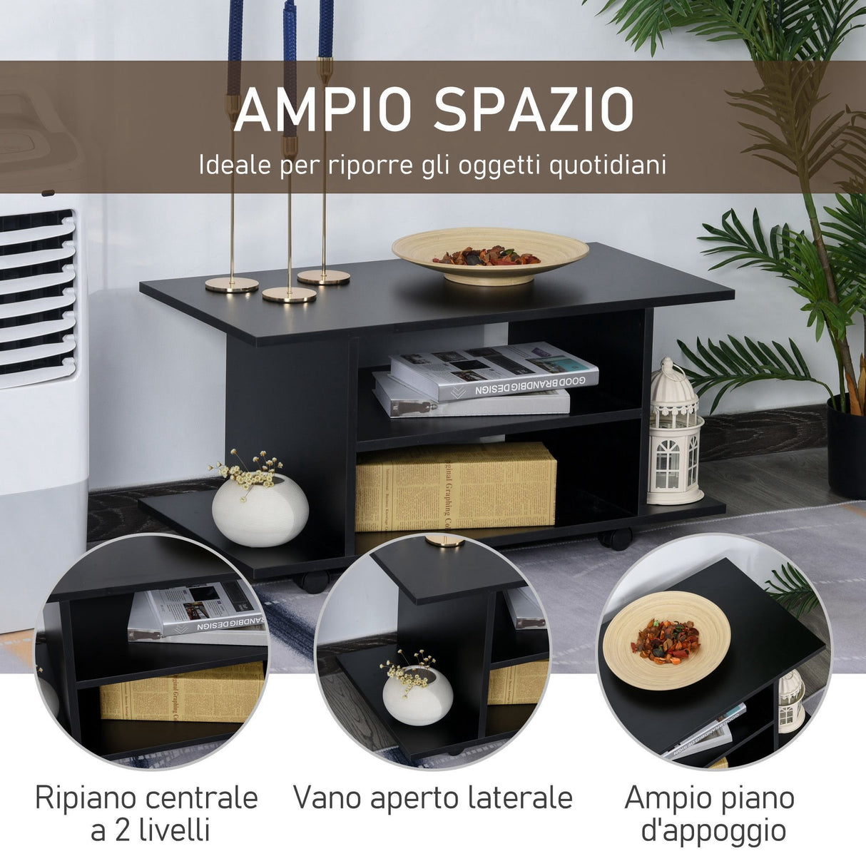 easycomfort easycomfort mobile tv moderno con ruote mobiletto tv in legno 80 40 40cm nero ean 8054144131672