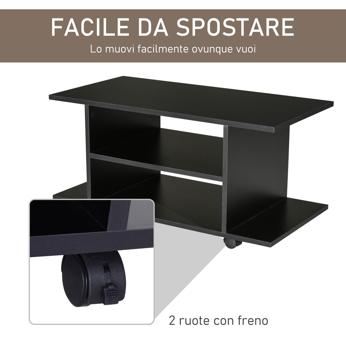 easycomfort easycomfort mobile tv moderno con ruote mobiletto tv in legno 80 40 40cm nero ean 8054144131672