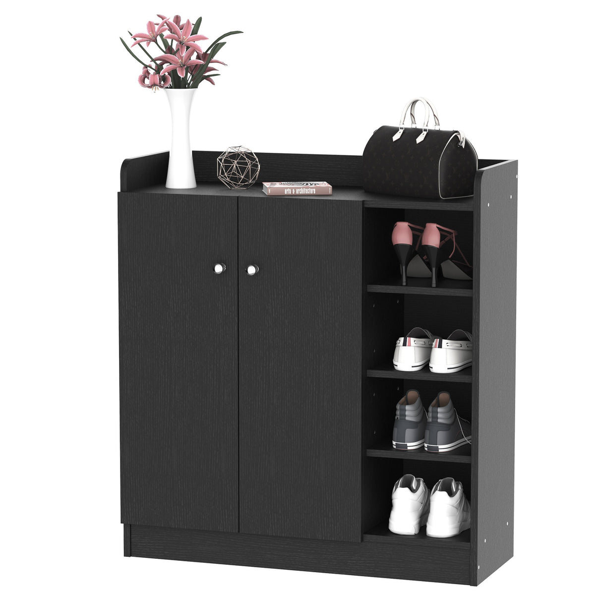 easycomfort easycomfort armadio scarpiera salvaspazio regolabile scarpiera moderna in legno per 12 paia di scarpe con 4 ripiani aperti 83x30x90 cm nero ean 8054111842204