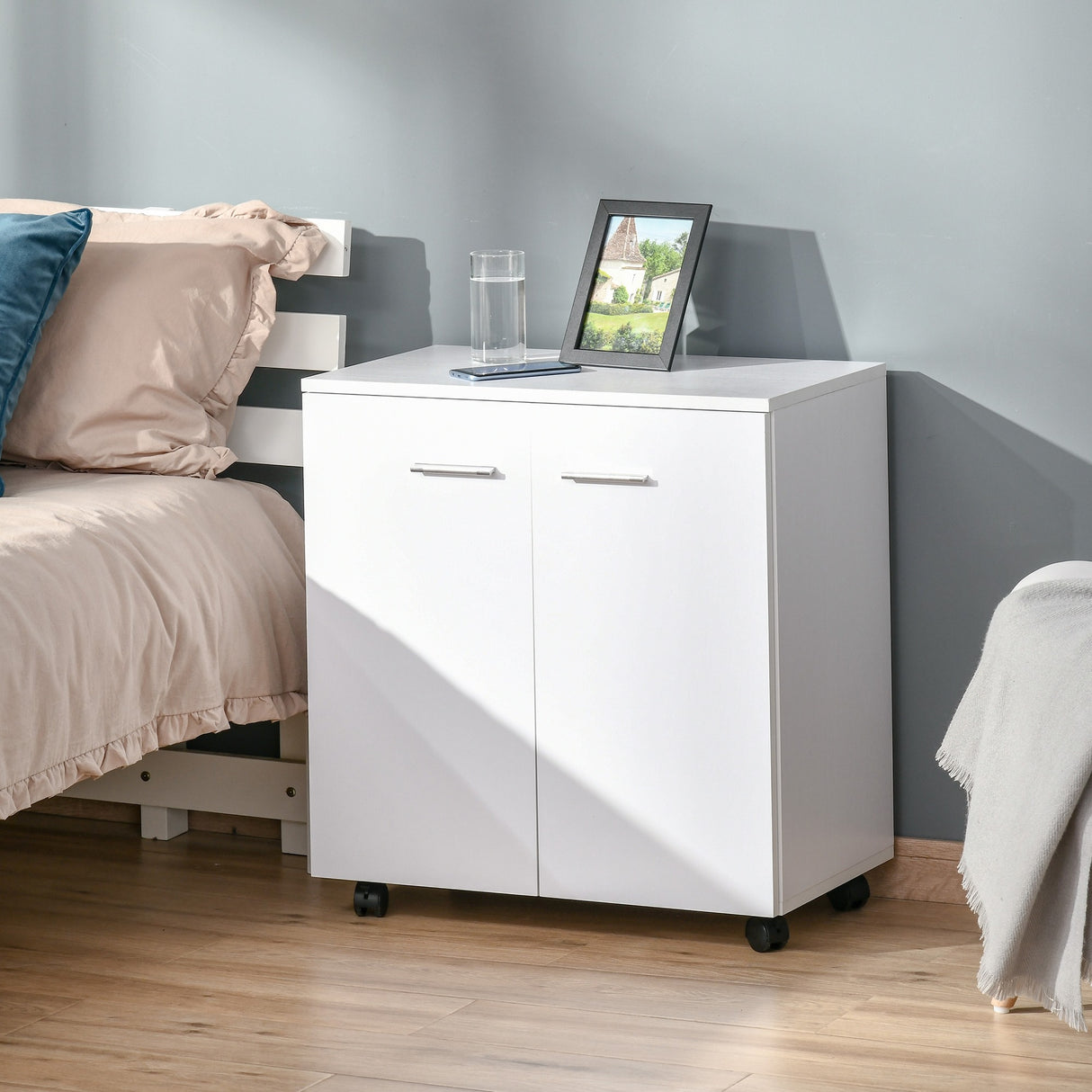 easycomfort easycomfort mobiletto in legno con ruote e 2 ante 60x35x65cm bianco ean 8054144131573