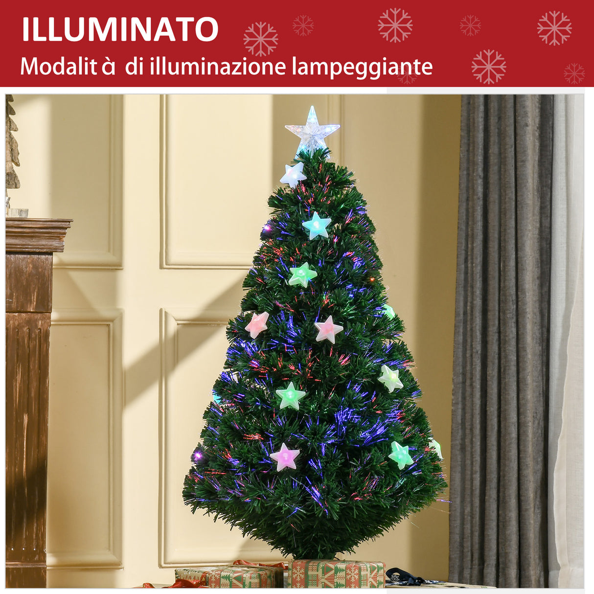 easycomfort easycomfort albero di natale artificiale 120cm a fibra ottica e 16 luci led a forma di stella