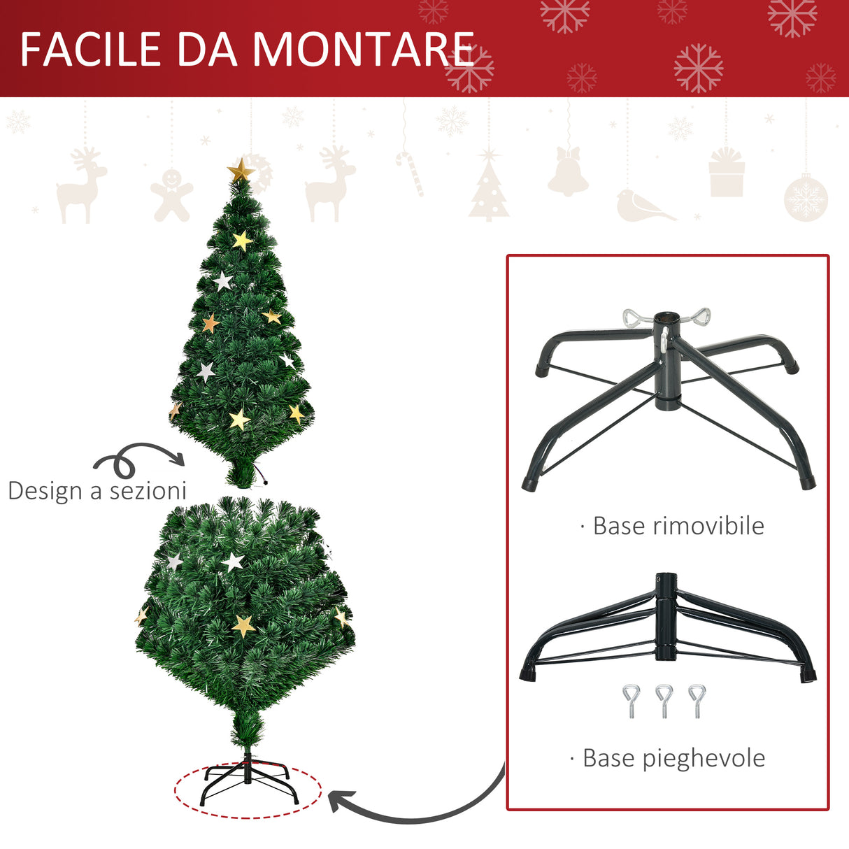 easycomfort easycomfort albero di natale 180cm con 27 luci led fibre ottiche e 230 rami albero di natale artificiale
