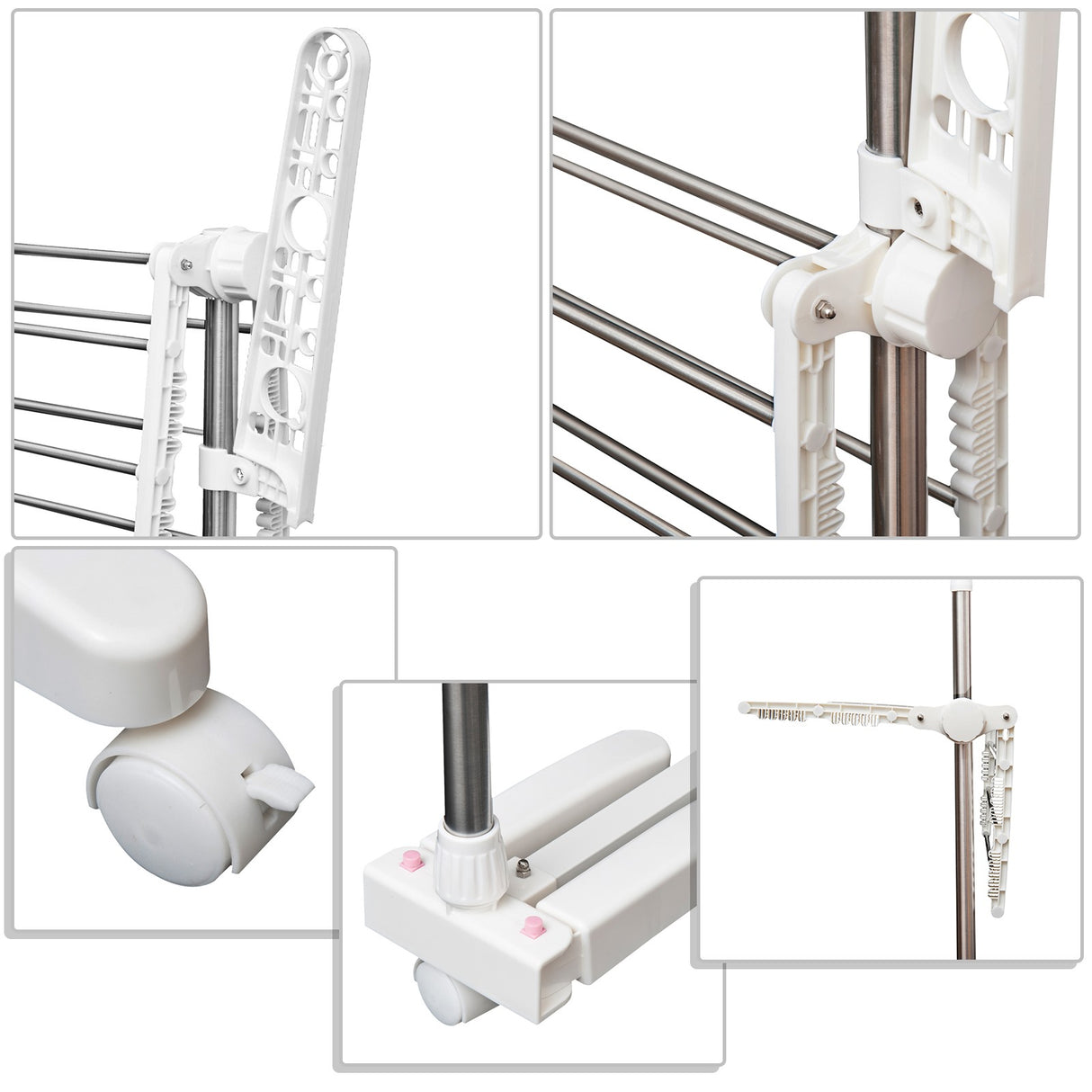 easycomfort easycomfort stendino verticale pieghevole in acciaio e plastica con 6 ruote e 3 ripiani regolabili 142x55x172 cm ean 8054144131443