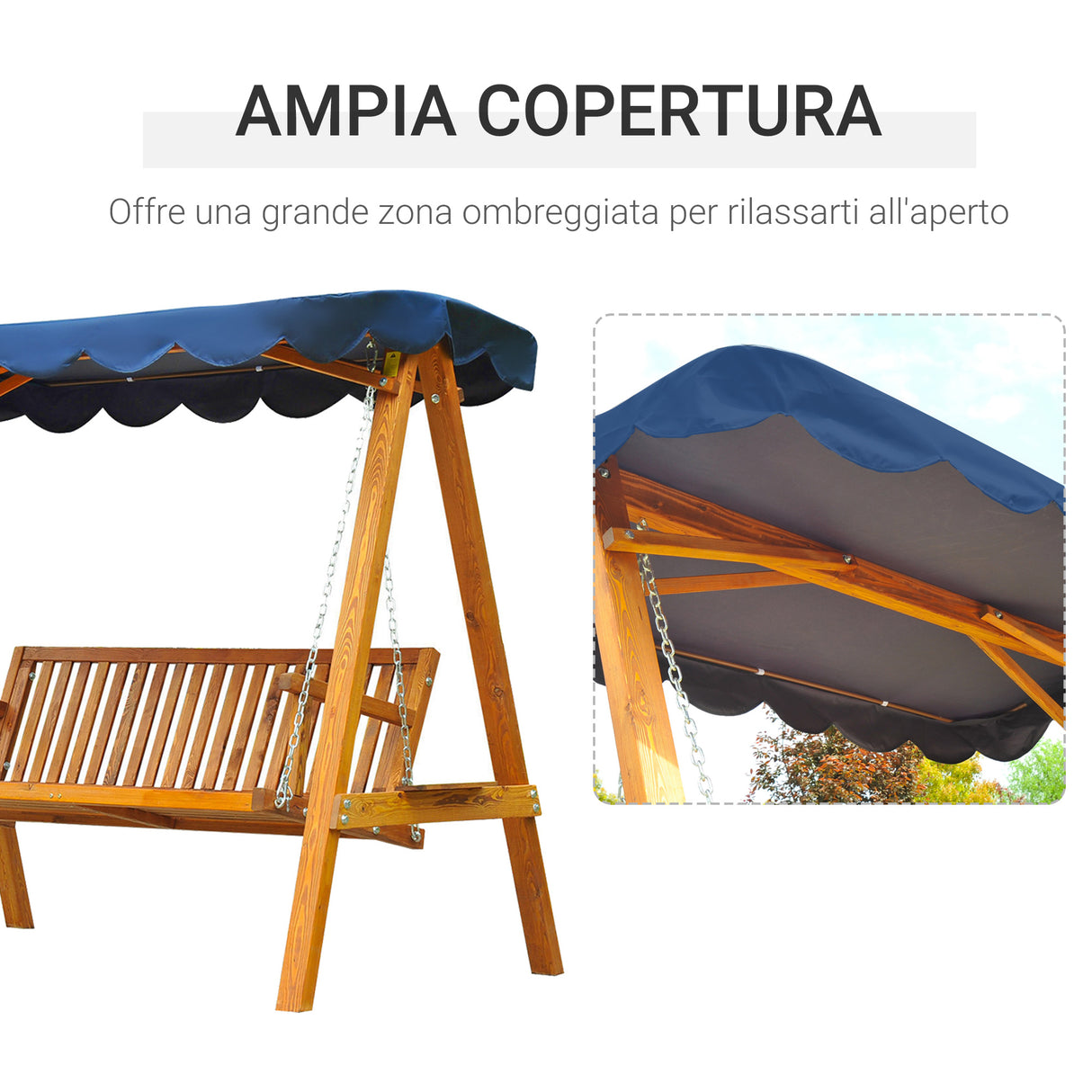 easycomfort dondolo da giardino 3 posti con baldacchino in legno 200x 130x 185cm