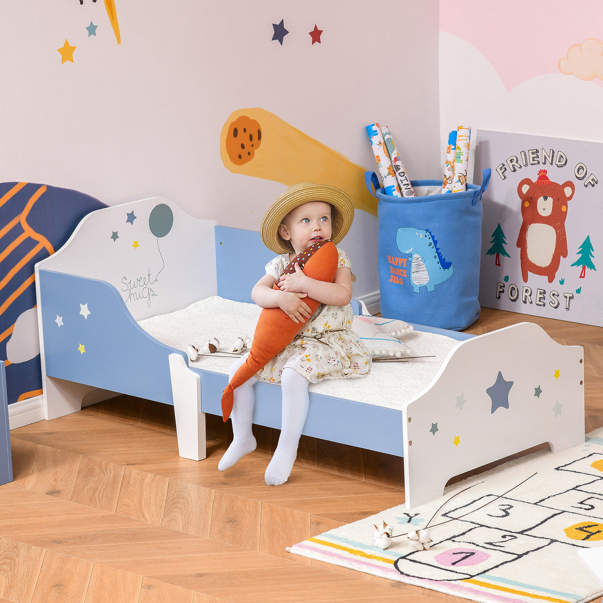 easycomfort easycomfort letto basso per bambini e bambine di 3 anni con sponde lettino blu e bianco 143 x 74 x 59 cm