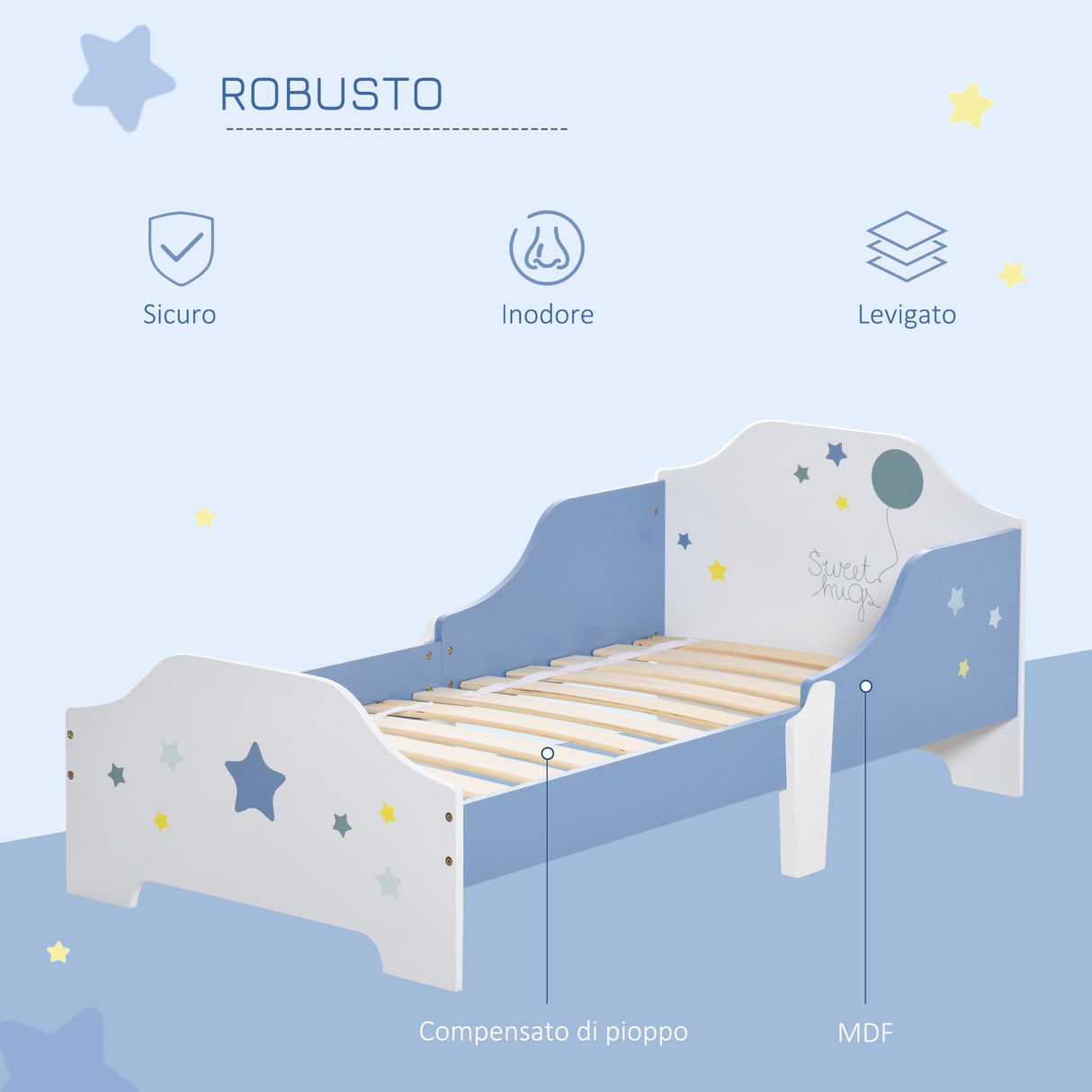 easycomfort easycomfort letto basso per bambini e bambine di 3 anni con sponde lettino blu e bianco 143 x 74 x 59 cm