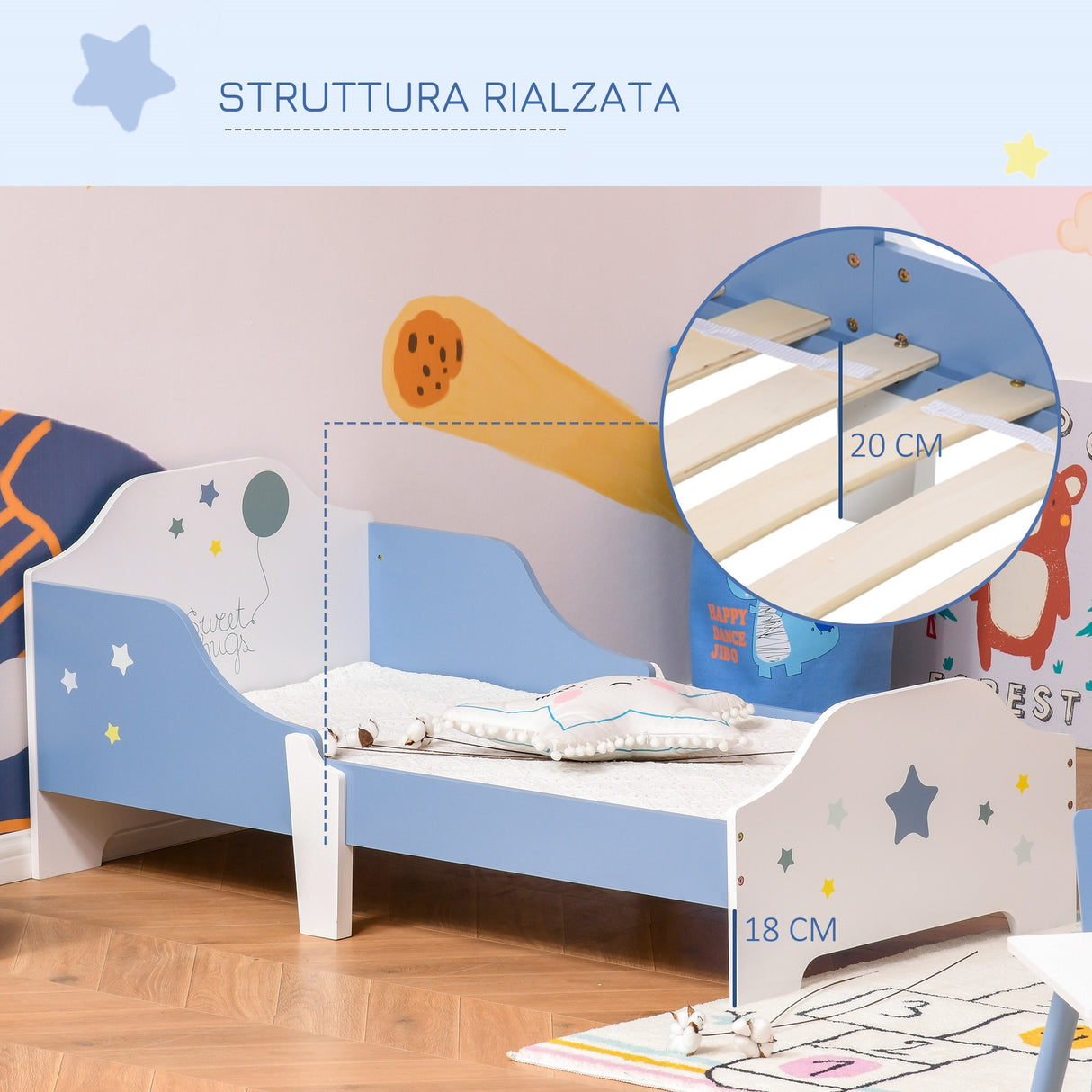easycomfort easycomfort letto basso per bambini e bambine di 3 anni con sponde lettino blu e bianco 143 x 74 x 59 cm