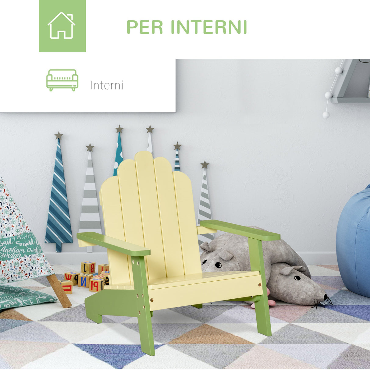 easycomfort easycomfort sedia per bambini da giardino adirondack in legno di pino verde