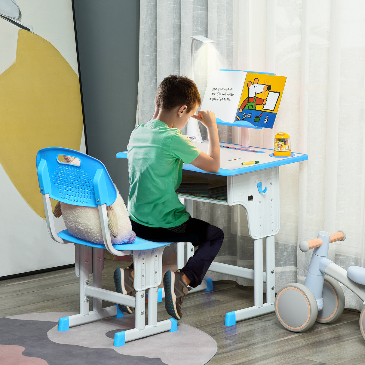 easycomfort easycomfort banco scuola con sedia ad altezza regolabile e luce per bambini 6 12 anni acciaio e mdf grigio