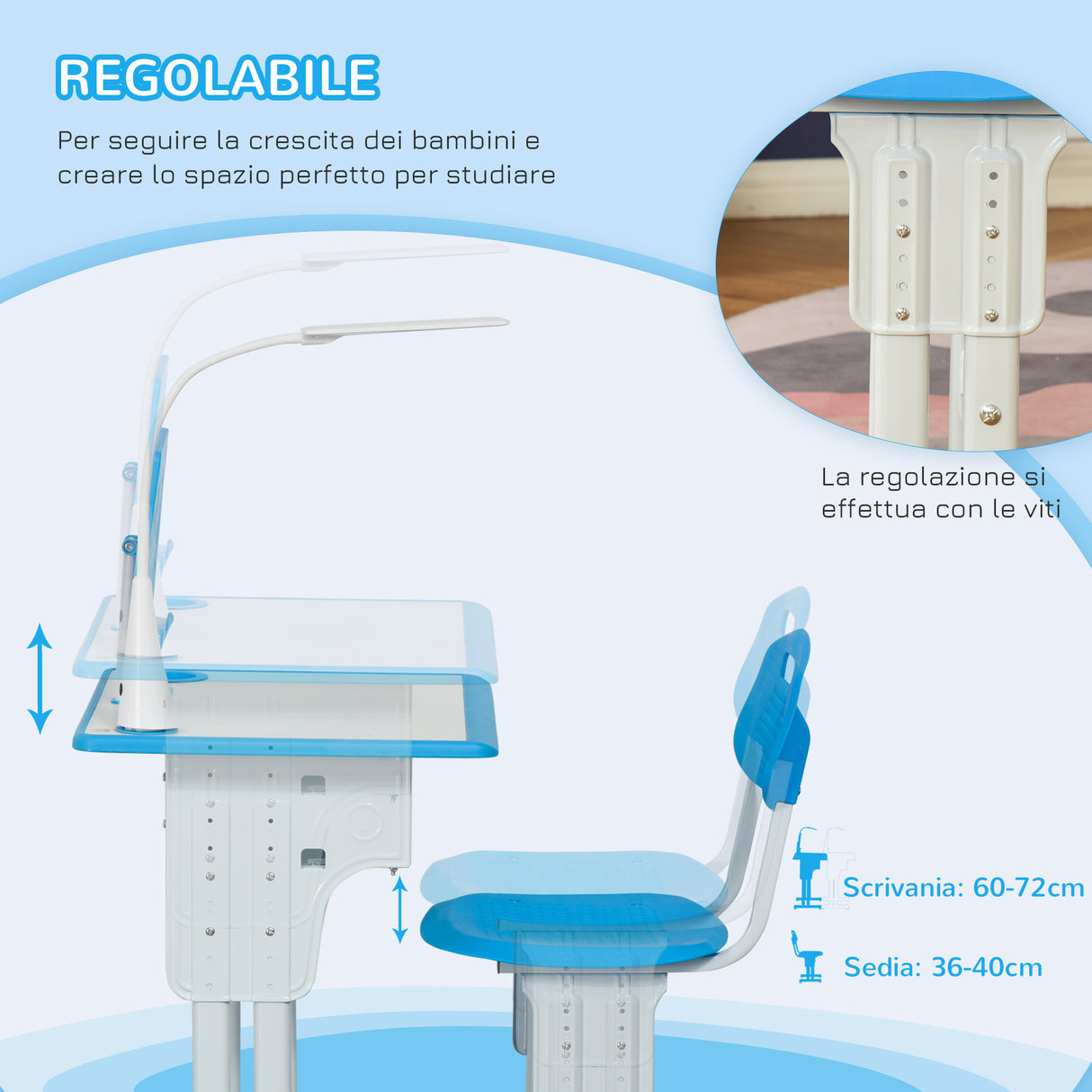 easycomfort easycomfort banco scuola con sedia ad altezza regolabile e luce per bambini 6 12 anni acciaio e mdf grigio