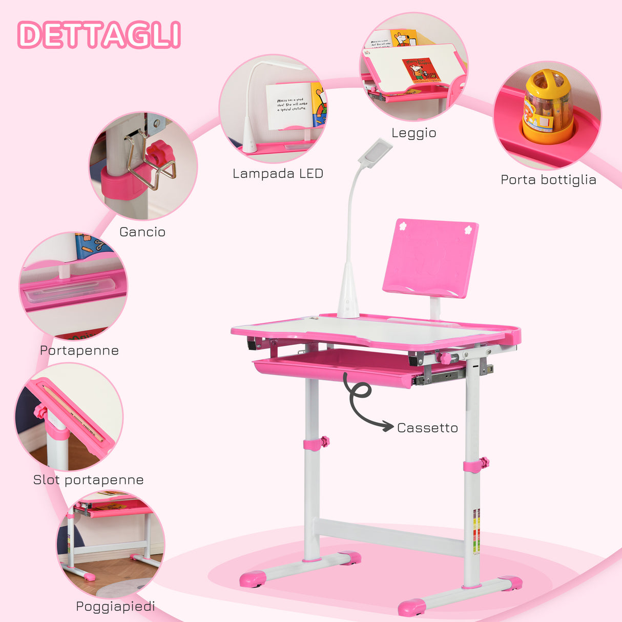 easycomfort easycomfort banco scuola regolabile con sedia per bambini 6 12 anni 70x49 5x80 105 cm rosa