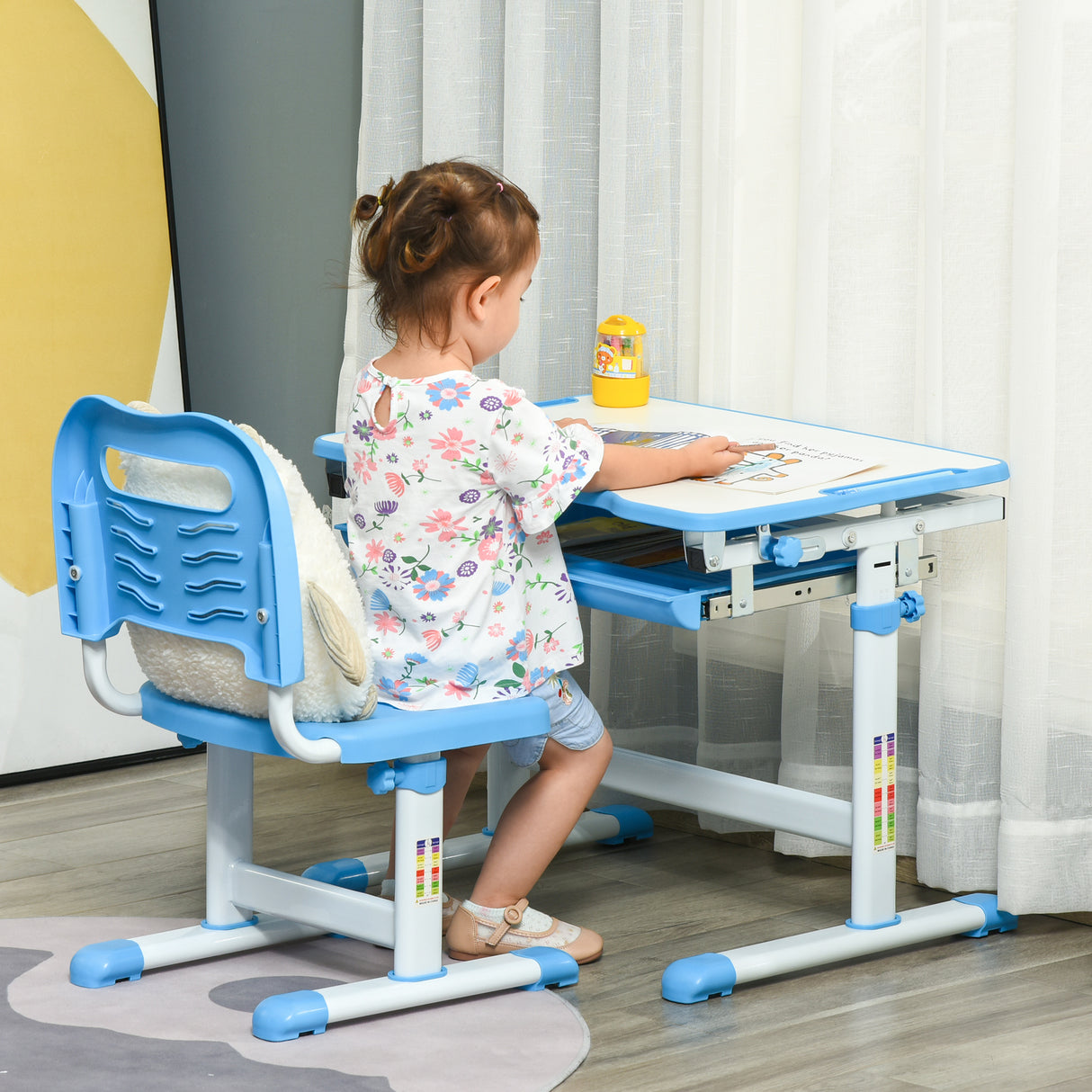 easycomfort easycomfort banco scuola con sedia regolabili in altezza per bambini 6 12 anni cassetto e piano inclinabile a 45 acciaio e mdf blu
