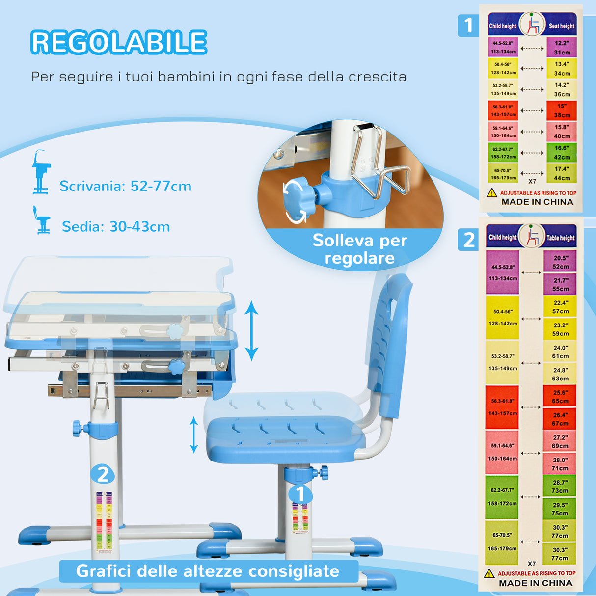 easycomfort easycomfort banco scuola con sedia regolabili in altezza per bambini 6 12 anni cassetto e piano inclinabile a 45 acciaio e mdf blu