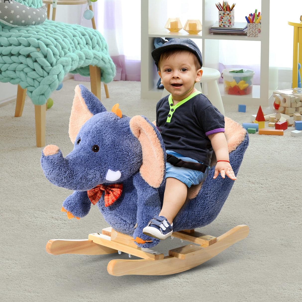 easycomfort easycomfort elefante a dondolo per bambini blu 60x33x45cm