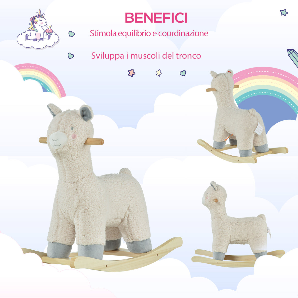 easycomfort easycomfort dondolo a forma di alpaca per bambini 36 72 mesi crema