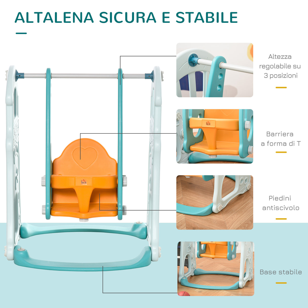 easycomfort easycomfort scivolo per bambini con altalena regolabile canestro e palle per cameretta e giardino 149x186x98cm blu e arancione