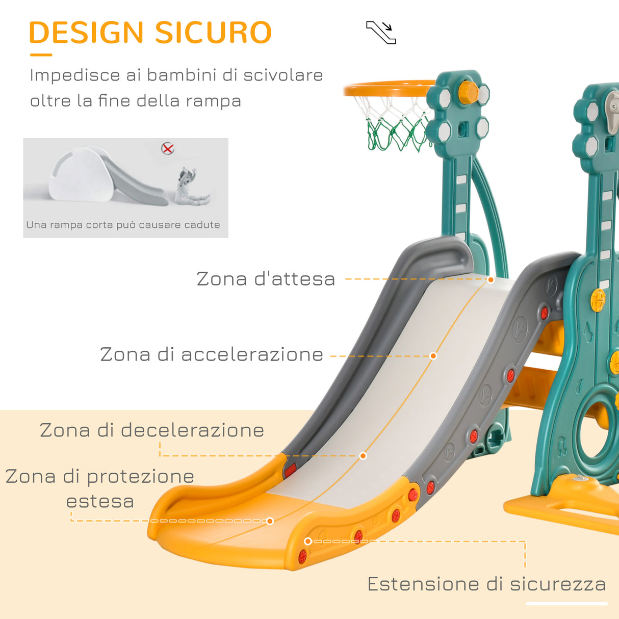 easycomfort easycomfort scivolo per bambini 18 mesi 3 anni con altalena regolabile e canestro in hdpe multicolore 152x149x107cm