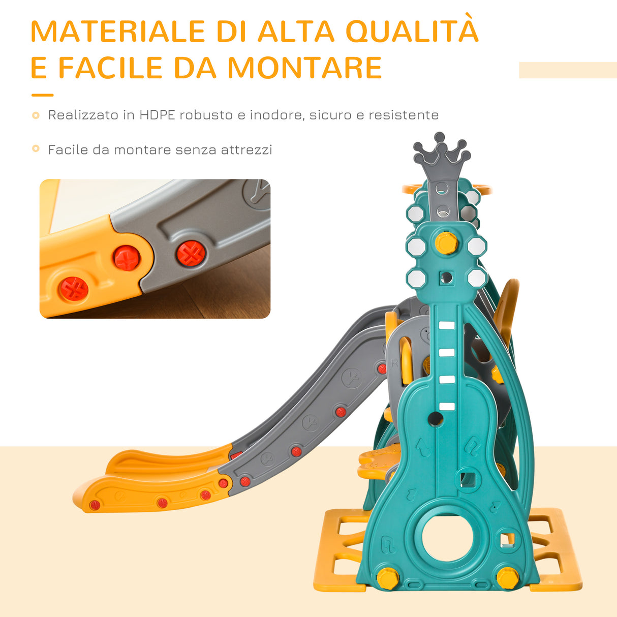 easycomfort easycomfort scivolo per bambini 18 mesi 3 anni con altalena regolabile e canestro in hdpe multicolore 152x149x107cm