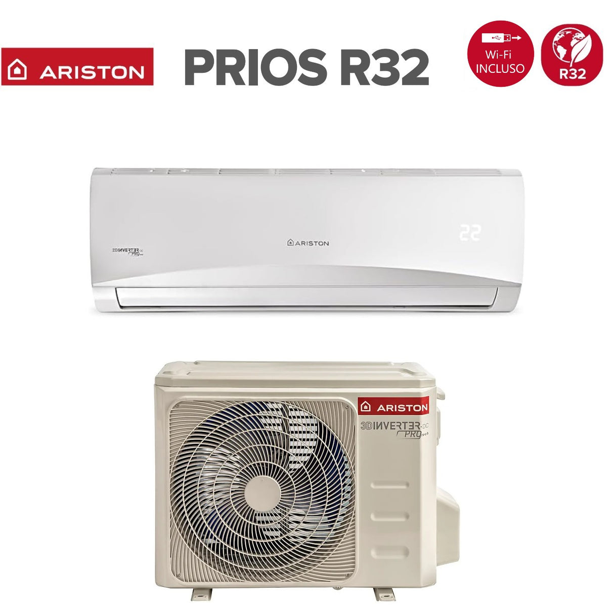 climatizzatore condizionatore ariston inverter serie prios 12000 btu c 35 mud0 r 32 wi fi optional classe a__ a_