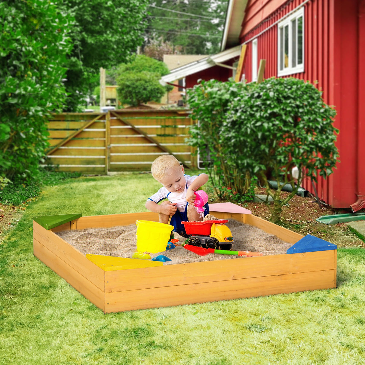 easycomfort easycomfort sabbiera per bambini da 4 posti in legno di abete con design senza fondo 109x109x19 8 cm
