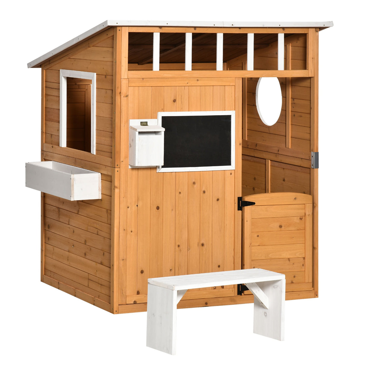 easycomfort easycomfort casetta per bambini in legno da esterno con porta finestre panca portavasi 122x108x135 5cm gialla