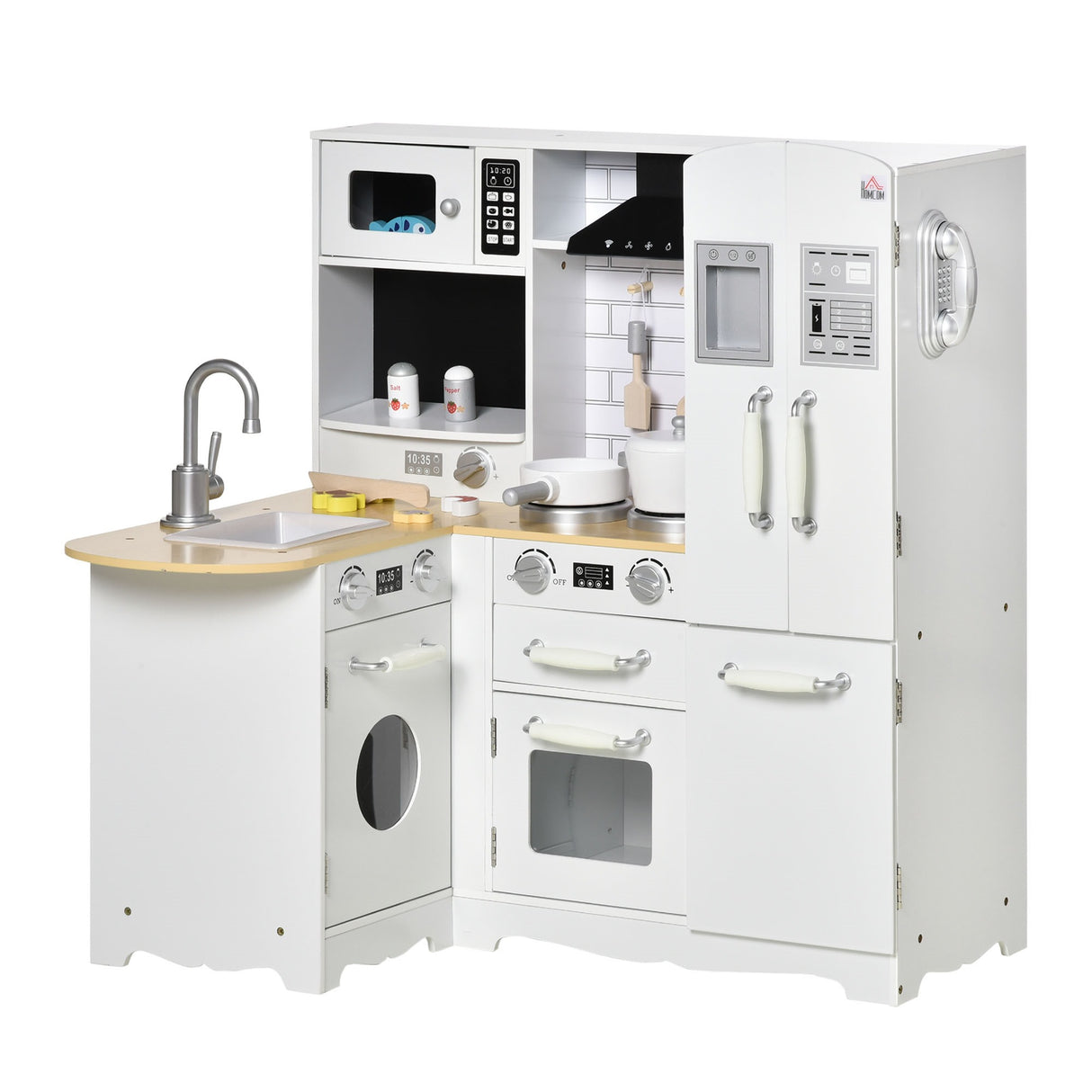 easycomfort easycomfort cucina giocattolo per bambini 3 6 anni in legno con suoni 14 accessori forno lavandino e frigo 82x65x87cm bianco