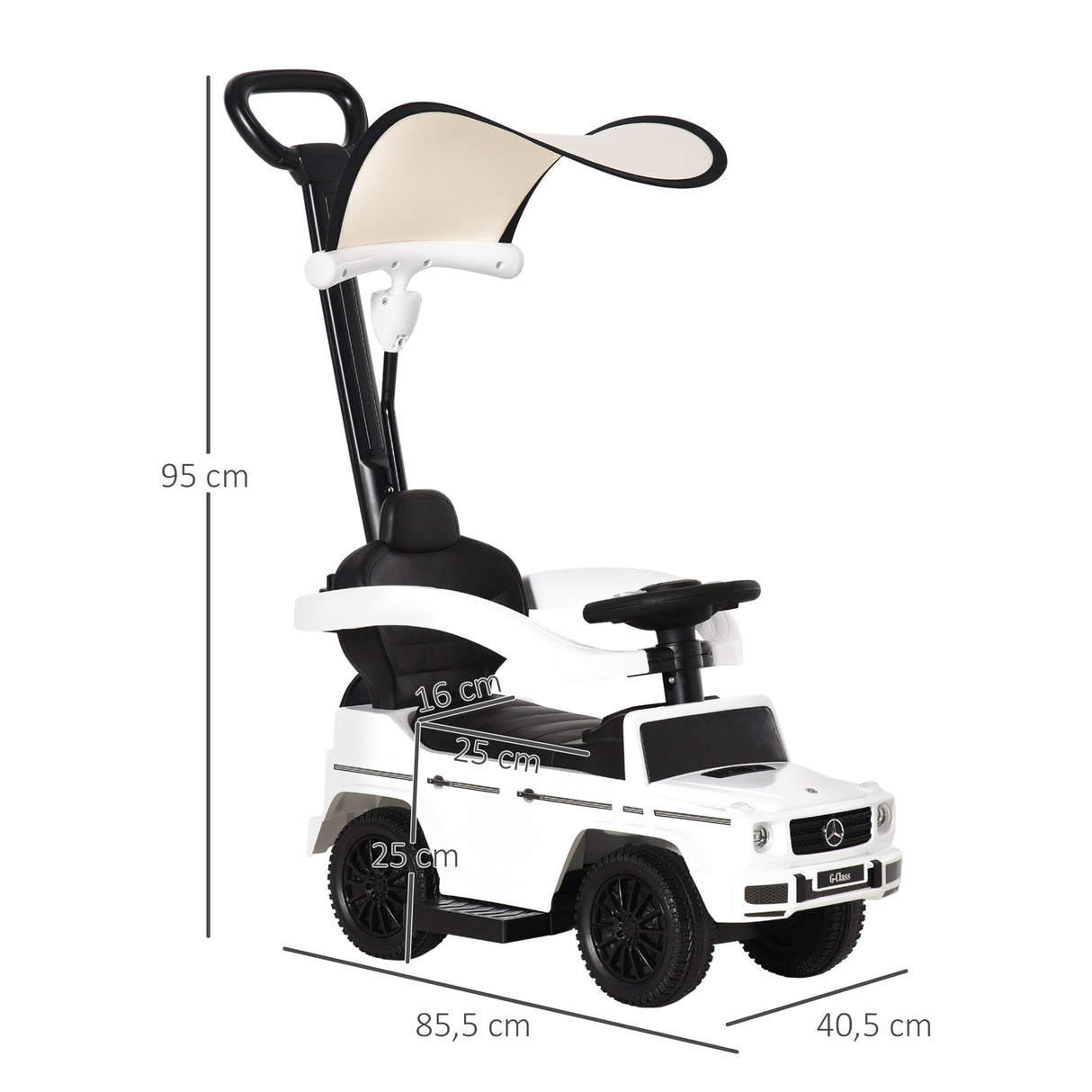 easycomfort easycomfort macchina a spinta per bambini 12 36 mesi con licenza mercedes tettuccio e maniglia di spinta 85 5x40 5x95 cm bianco