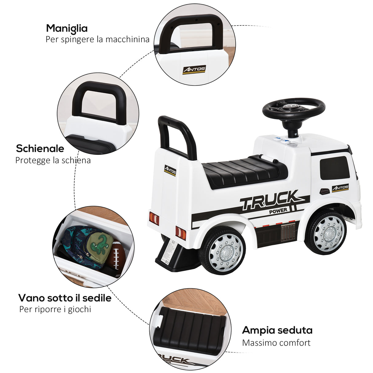 easycomfort easycomfort macchina cavalcabile per bambini eta 12 36 mesi macchina giocattolo bambi con volante fari e suoni licenza mercedes bianco