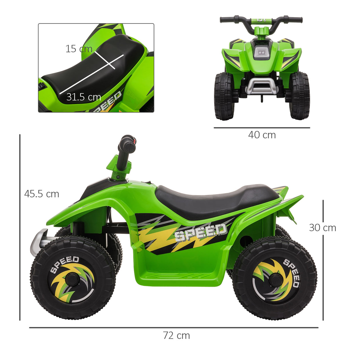 easycomfort easycomfort quad elettrico per bambini con batteria ricaricabile 6v e marcia avanti e indietro 72x40x45 5 cm verde