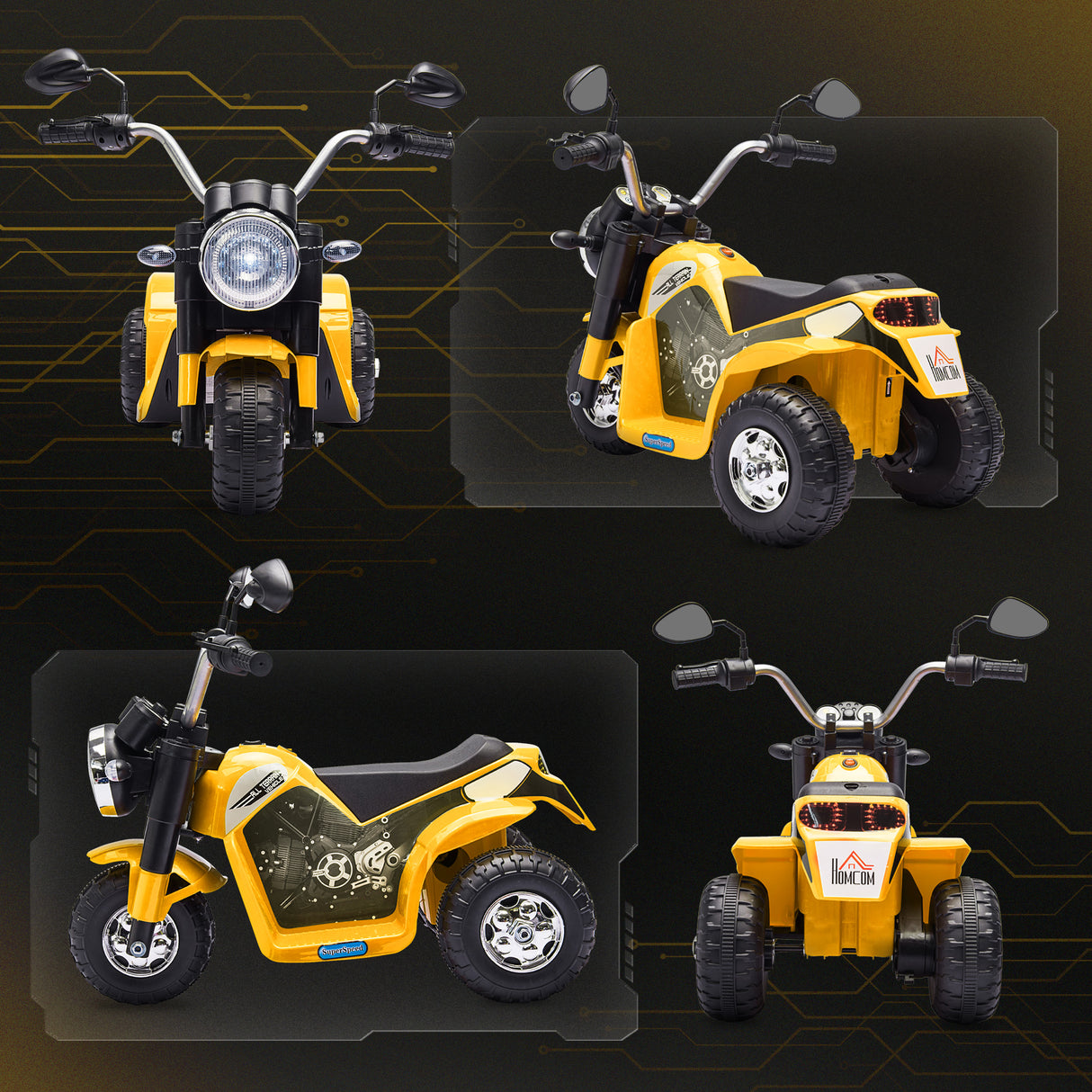 easycomfort easycomfort moto elettrica per bambini a 3 ruote con luci e suoni batteria ricaricabile 6v velocita 2 kmh per bimbi da 18 36 mesi 72cmx57cmx56cm gialla
