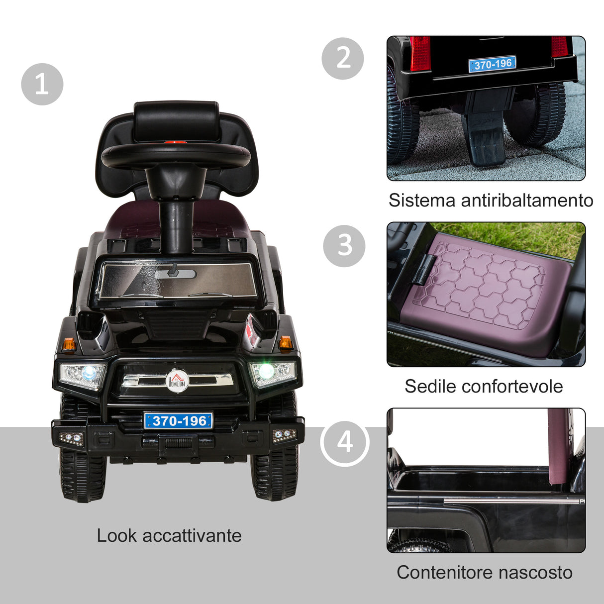easycomfort easycomfort macchina giocattolo fuoristrada per bambini cavalcabile con volante fari e musiche eta 18 36 mesi 68x30 5x41 5cm nero