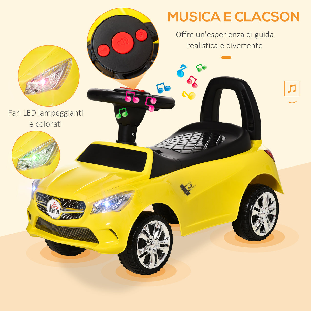 easycomfort easycomfort macchina giocattolo per bambini cavalcabile con volante musiche e fari eta 18 36 mesi 63 5x28x36cm giallo