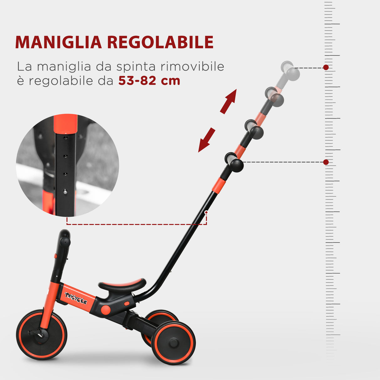easycomfort easycomfort triciclo per bambini 18 60 mesi con manubrio regolabile e ruote chiuse 101x45x86 5 cm rosso