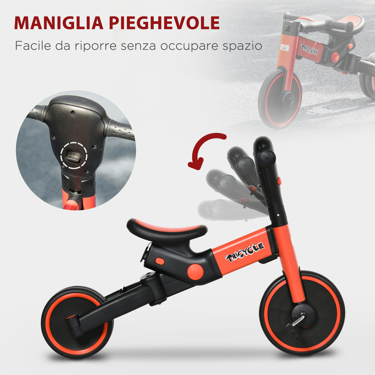 easycomfort easycomfort triciclo per bambini 18 60 mesi con manubrio regolabile e ruote chiuse 101x45x86 5 cm rosso