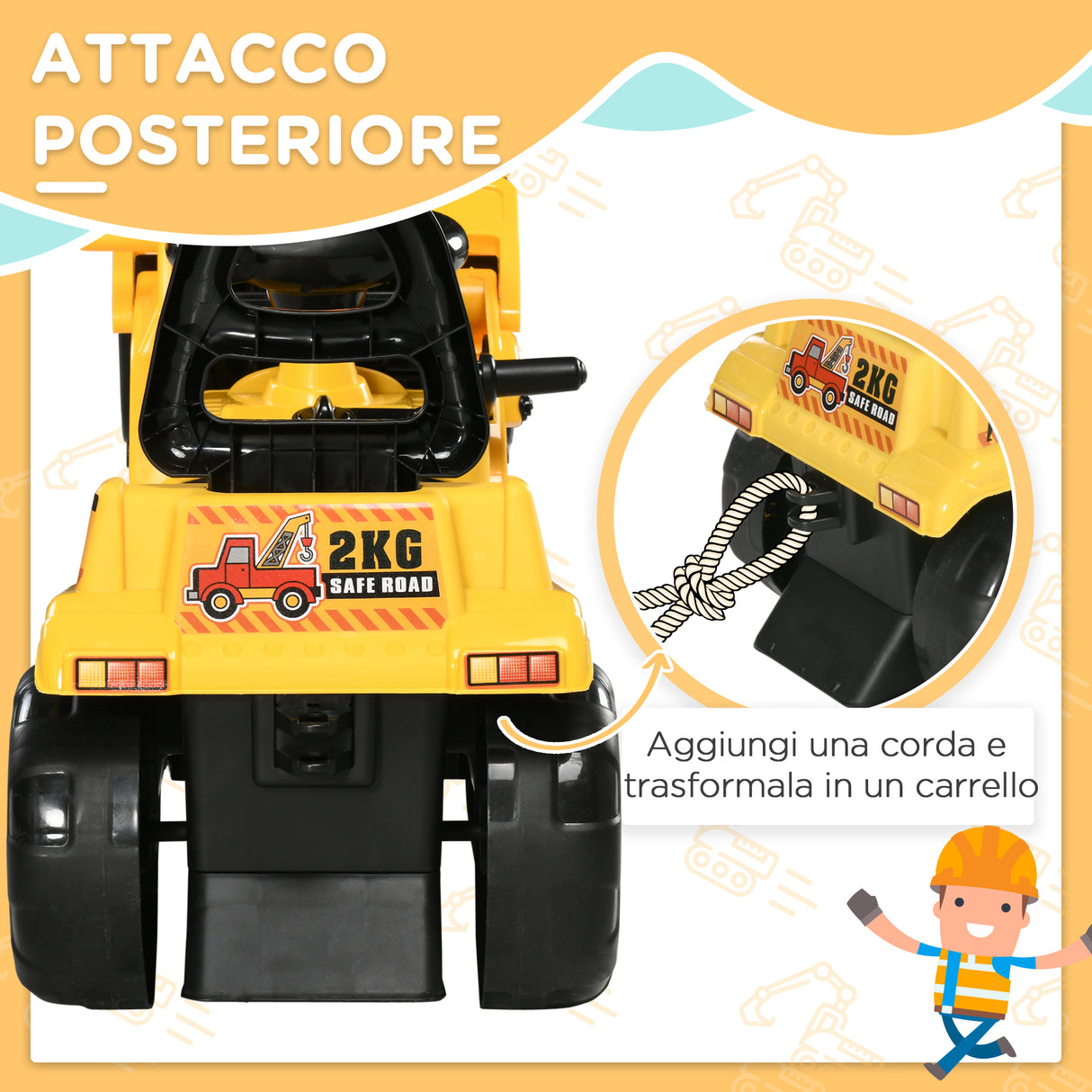 easycomfort easycomfort escavatore per bambini 3 4 anni con pinza pulsante per suoni e spazio portaoggetti 83x27x39 cm giallo e nero