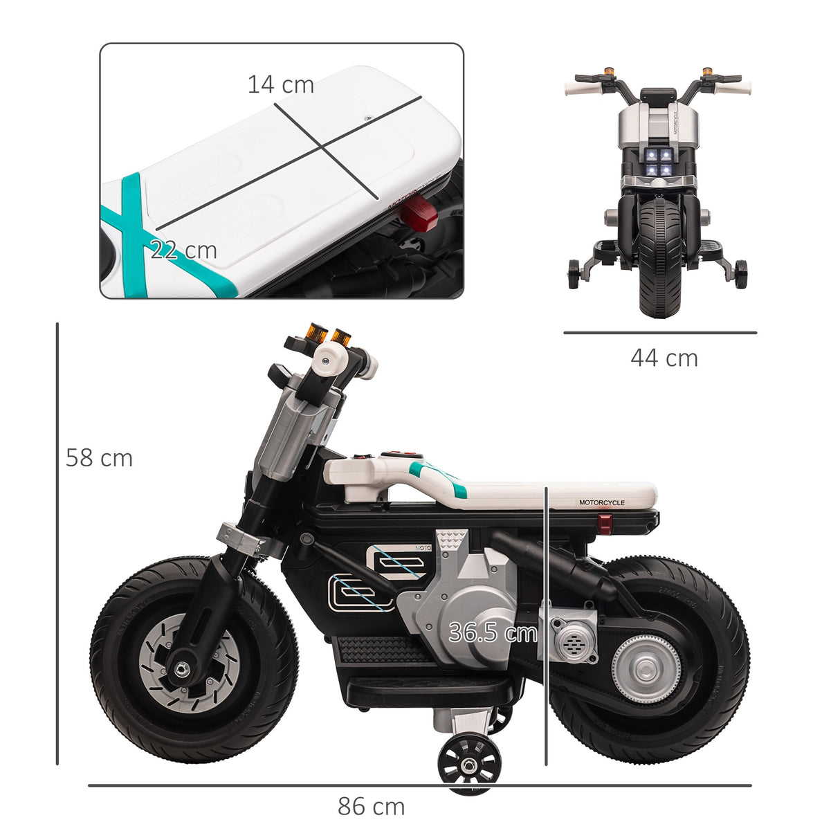 easycomfort easycomfort moto elettrica per bambini 3 5 anni in pp e metallo con rotelle clacson e musica 86x44x58 cm bianca e nera