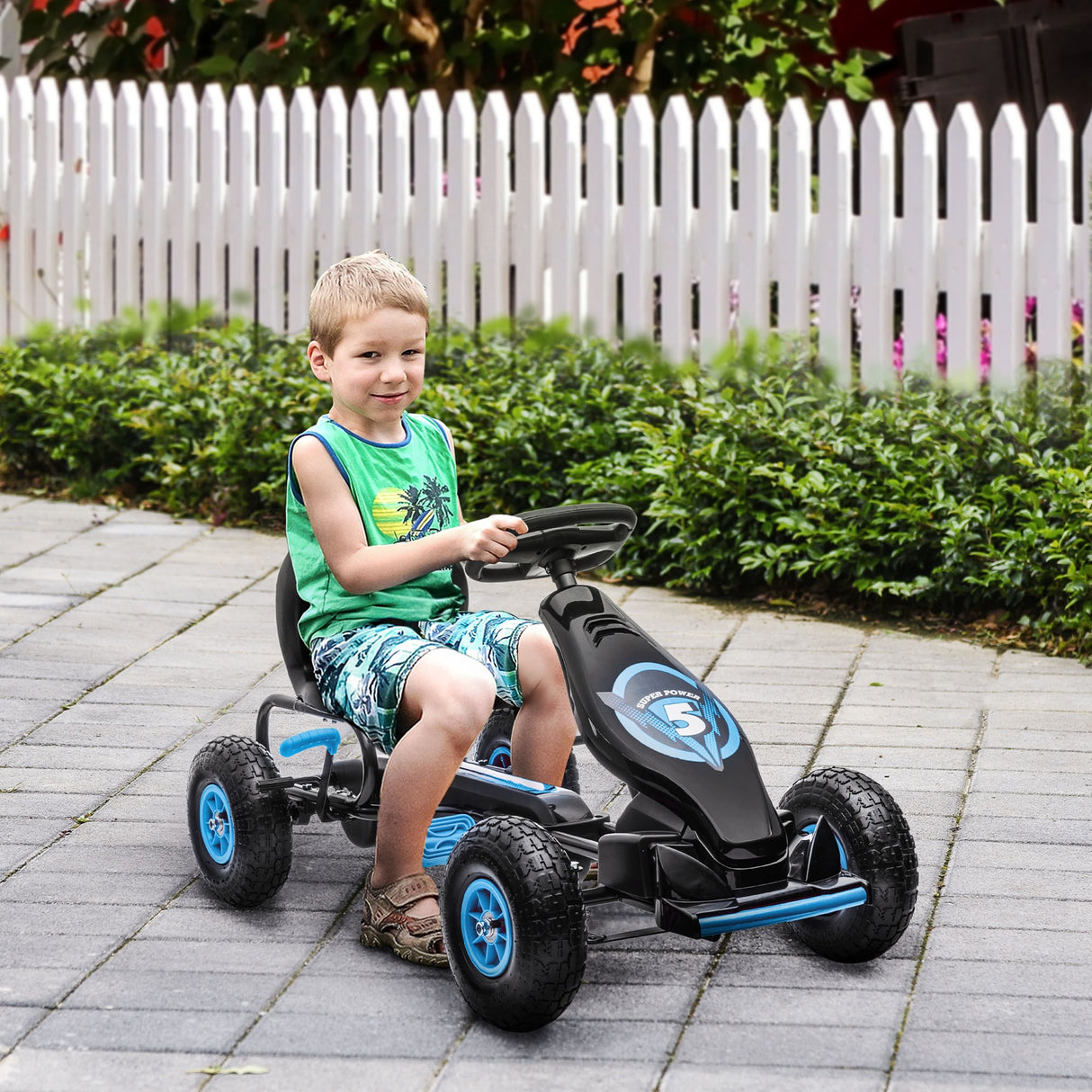 easycomfort easycomfort go kart a pedali per bambini da 5 12 anni con sedile regolabile e ruote in gonfiabili blu