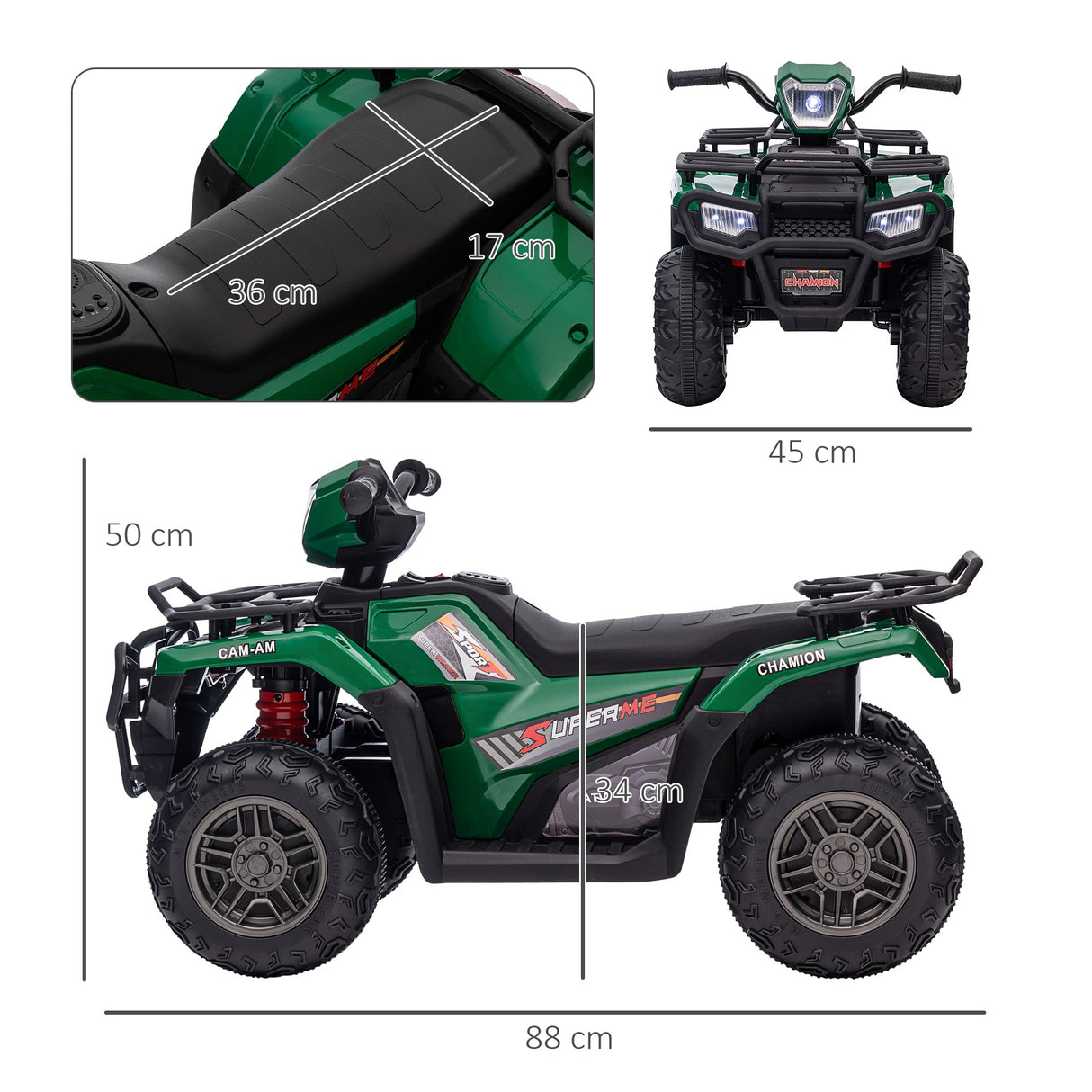 easycomfort easycomfort quad per bambini 3 6 anni con 3 luci led velocita max 4kmh e 50 minuti max di carica 88x45x50 cm