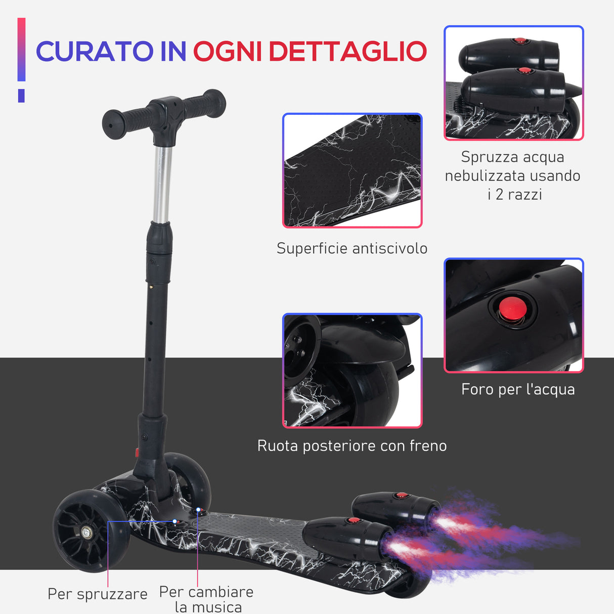easycomfort easycomfort monopattino a 3 ruote per bambini piccoli 3 6 anni pieghevole regolabile con musica ruote luminose e razzi nero