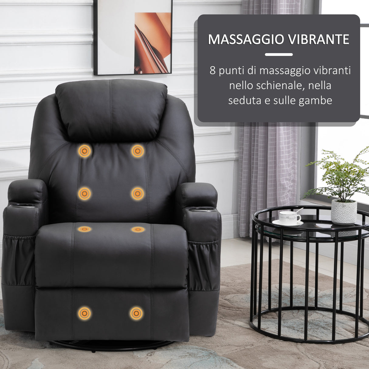 easycomfort easycomfort poltrona relax massaggiante con 8 punti 5 modalita e 2 intensita reclinabile con poggiapiedi e girevole 84x92x109cm nero