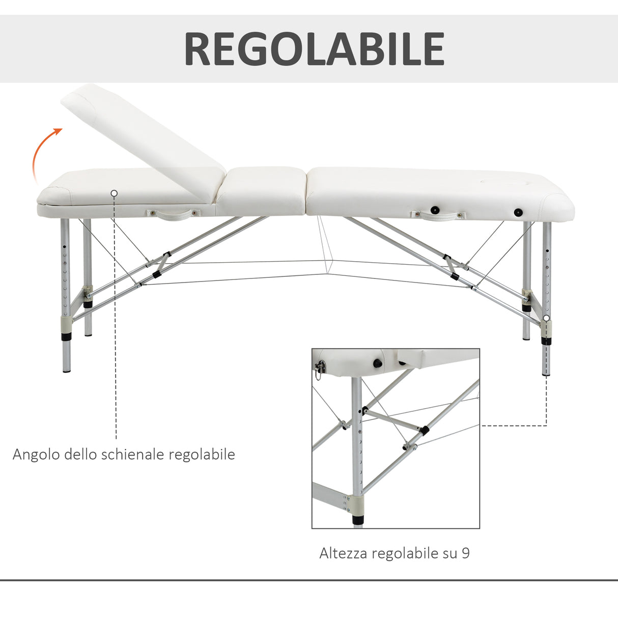 easycomfort lettino massaggi portatile pieghevole e professionale in alluminio bianco 215x60x61 84cm