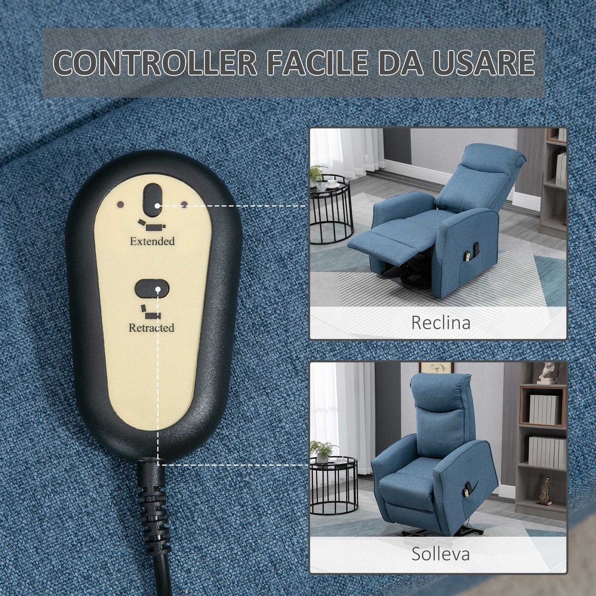 easycomfort easycomfort poltrona relax alzapersona con 8 punti massaggio reclinazione a 135 e 2 telecomandi blu